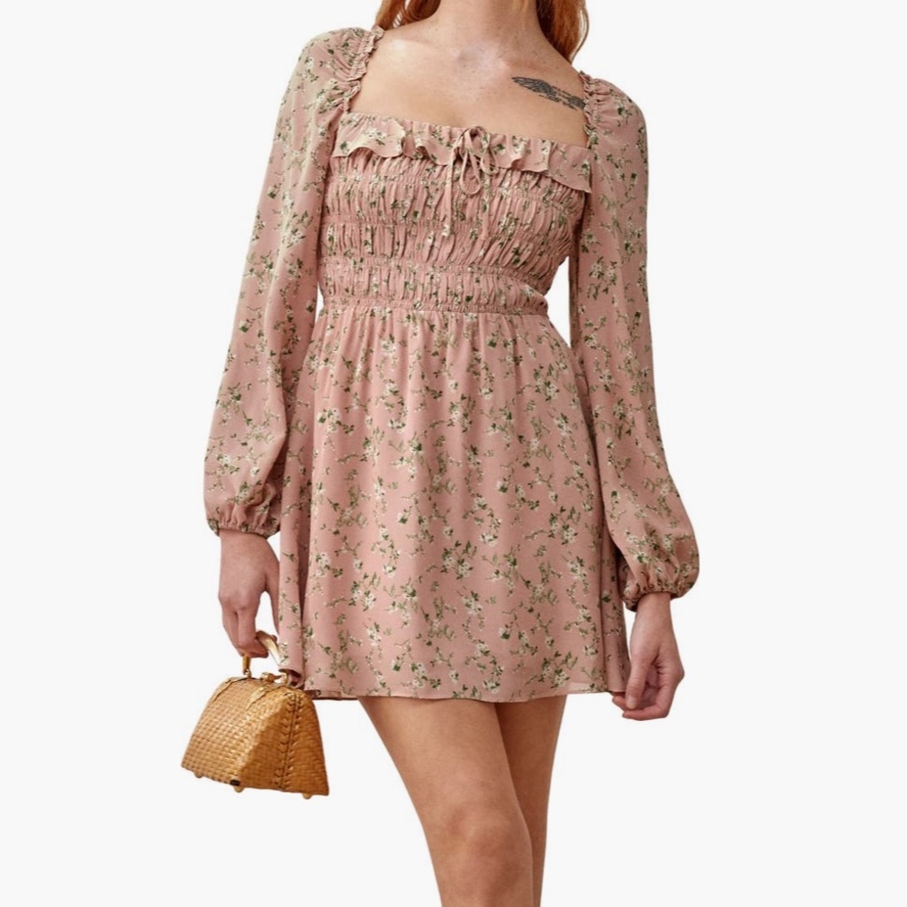 Size 8 Reformation Floral Morris Smocked Long Sleeve babydoll dress